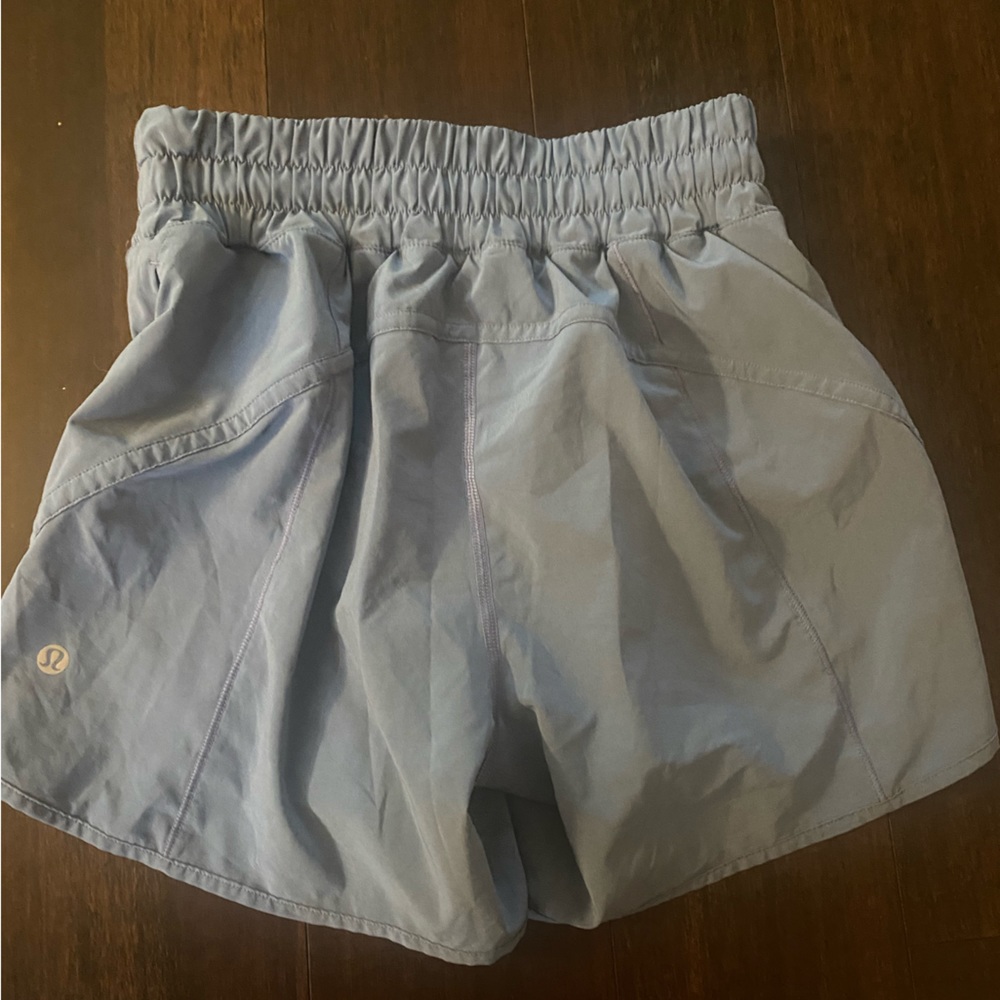 Lululemon track that high rise 5” shorts oasis blue